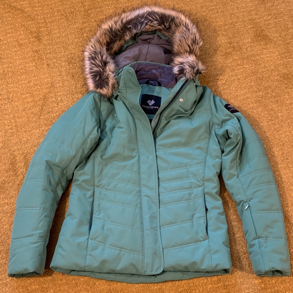 Obermeyer Green Ski Jacket with Faux Fur Trim